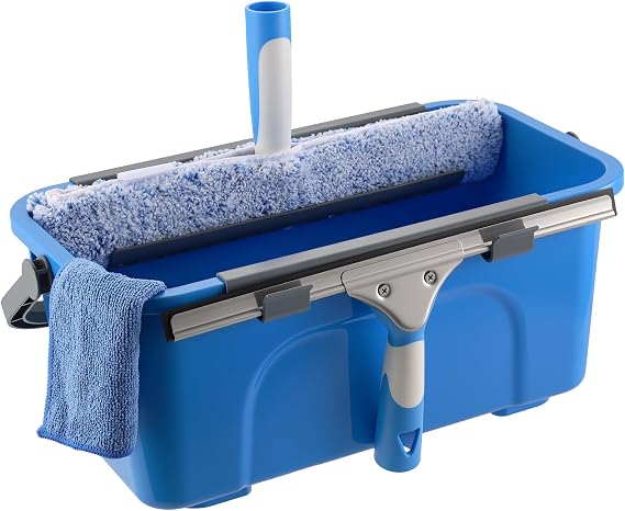 Mitclear Window Cleaning Kit with Bucket 3 Gallon for Home Outdoor Car | Professional Window Washing Equipment, 14'' Silicone Squeegee, 14'' Microfiber Scrubber, Cloth, Commercial Use