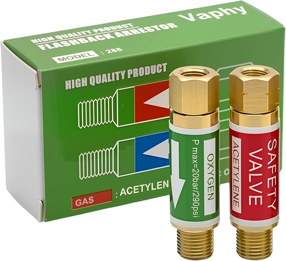 Oxygen Acetylene Flashback Arrestors Set Regulator End | 9/16-18 Threads B Size