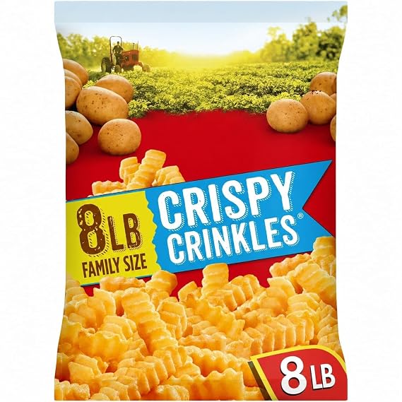 Crispy Crinkles French Fries, Frozen Crinkle Cut Potatoes, Golden and Crispy Frozen French Fries for Baking, Air Frying and Deep Frying, Family Size Potato Side Dish, Restaurant Style Fries, TOTAL NET WT [ 128 OZ , 8 LB ]