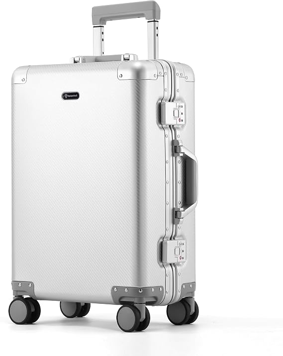 VentureVault All Aluminum 20 Inch Carry On Luggage, Zipperless, Silver