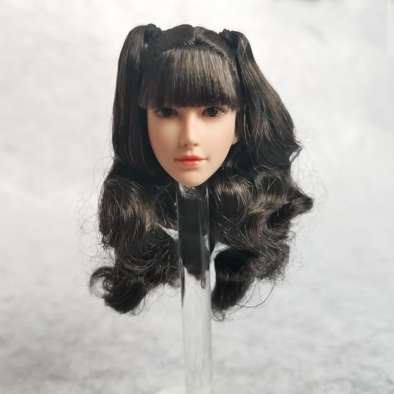 1/6 Scale Female Head Sculpt Pale Skin Long Hair Girl Head Carved for 12inch Action Figure Body Doll (A)