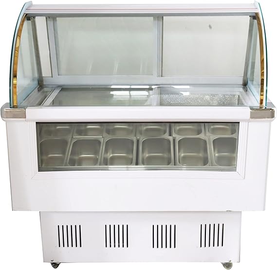 TECHTONGDA 12 Pans Commercial Ice Cream Display Freezer, Gelato Chest Showcase with LED Light, Tempered Sliding Glass Door & Intelligent Temperature Control for Shop Commercial Use