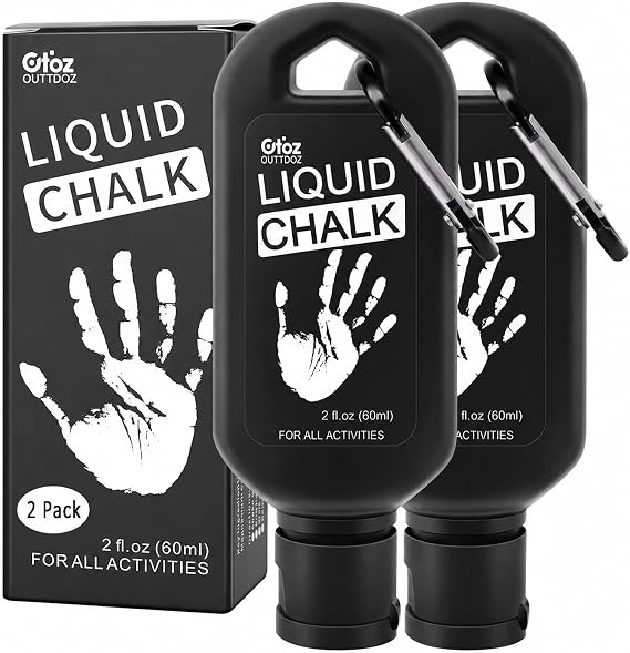 Liquid Chalk 2 oz 2 Pack, Gym Chalk with Carabiner Bottles | Mess-Free, Sweat-Resistant Grip for Weightlifting, Gymnastics & Rock Climbing; Retail Box Included