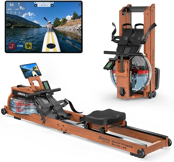 JOROTO Water Rowing Machines for Home, Foldable Rowing Machine with 400LBS Weight Capacity, Dedicated Monitor & Bluetooth APP, Large Water Tank & Comfortable Seat for Immersive Water Rower