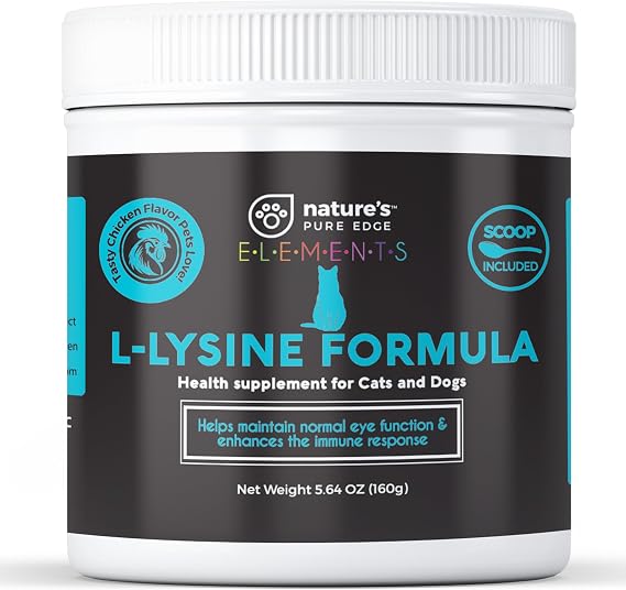 L-Lysine Powder for Cats and Kittens, Chicken Flavored Lysine Supplement for Cats and Kittens and Dogs to Support Immune Health, Normal Eye Function and Respiratory Health, Extra Large 135 Grams.