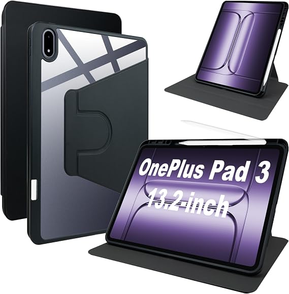 for OnePlus Pad 3, PC 360Swivel case with Pen Slot, Lightweight,Scratch Resistant, Black for OnePlus Pad 3 13.2 inch 2025