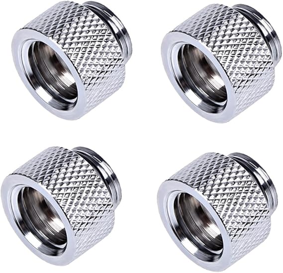 Alphacool HF G1/4" Male to Female Extender Fitting, 10mm, Chrome, 4-Pack