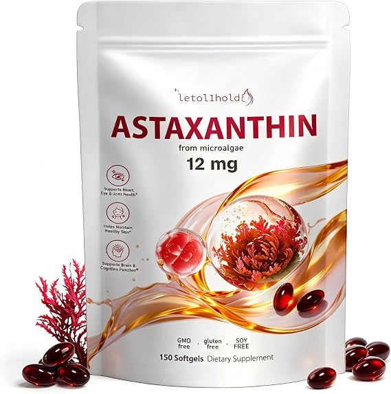 Astaxanthin 12mg, 150 Softgels - 5 Month Supply, Astaxanthin Supplements Sourced from Fresh Microalgae, Non-GMO, Gluten Free, Easy to Swallow