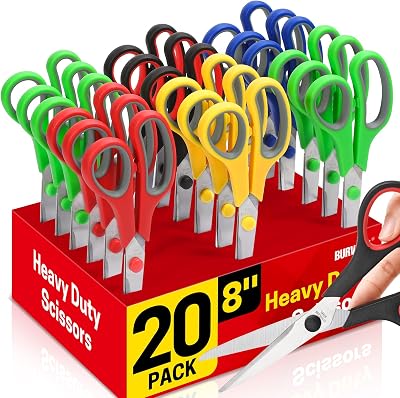 8 20 Pack All Purpose Heavy Duty Scissors- Comfort-Grip Sharp Scissors for Office School Sewing Fabric Craft HighMiddle School Student Teacher Scissor, RightLeft Hand