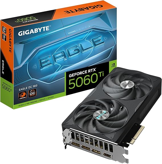 Gigabyte GeForce RTX 5060 Ti Eagle OC 16G Graphics Card - 16GB GDDR7, 128 Bit, PCI-E 5.0, 2617MHz Core Frequency, 3 x DisplayPort, 1 x HDMI, GV-N506TEAGLE OC-16GD