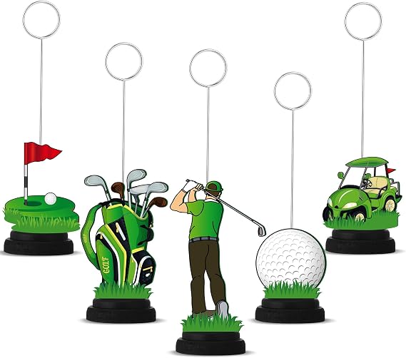 RattanView 5 Pcs Golf Ball Photo Balloon Holder Table Centerpieces Holders Golf Themed Decoration Place Card Holder Photo Clips Holder for Home Birthday Wedding Party Decor