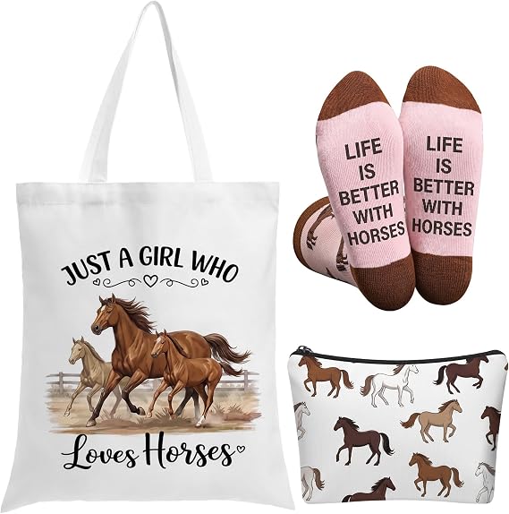 Tudomro 3 Pcs Funny Animal Gifts Set for Women Novelty Crew Socks Canvas Tote Bag Makeup Bag Animal Lovers Birthday Gifts