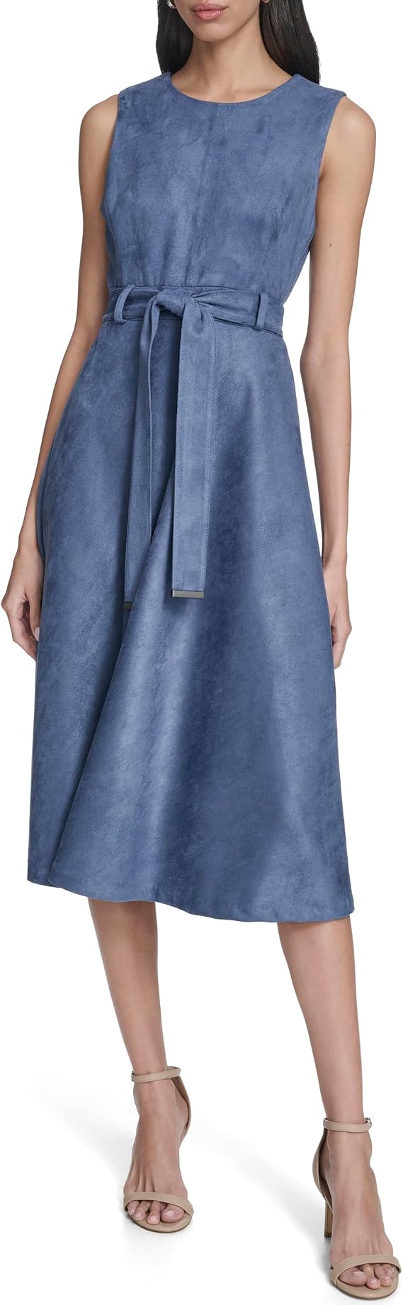 Calvin Klein Sleeveless Dot Crepe Polka Dot Self Tie Midi Aline