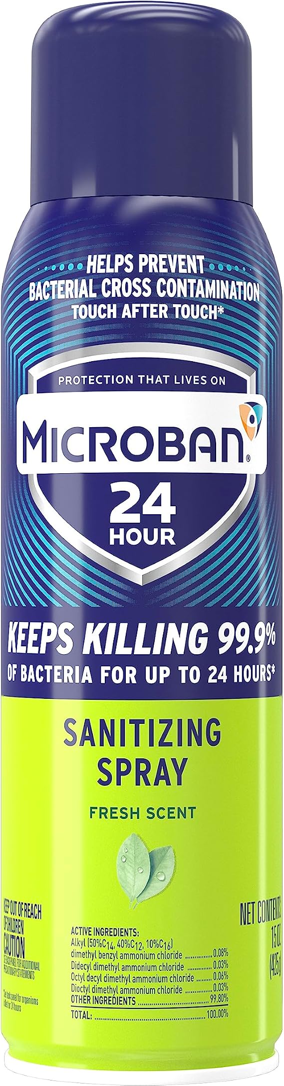 Microban 24 Hour Disinfectant Sanitizing Spray, Fresh Scent, 15oz