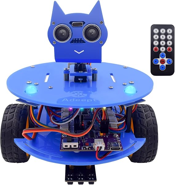Adeept Smart Car Kit(Compatible with Arduino IDE), Line Tracking, Obstacle Avoidance, OLED Display, Ultrasonic Sensor, Wireless Remote Control, DIY STEM Educational Robot Car Kit (Blue)