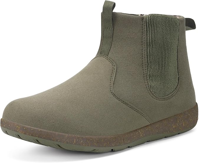 Womens Wide Chelsea Boots Mens Minimalist Winter Snow Boots Zero Drop Ankle Calf Booties Fashion Cowboy Cowgirl Short Comfy Shoes Slip on with Arch Support,Army Green,5 Women/4 Men