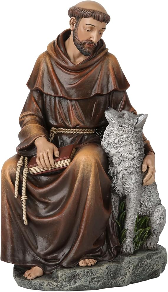 BC Catholic Saint Francis Statue, 10.5" H St. Francis of Assisi Inspirational Garden Figure, Religious Gift, Devotional Home decor, Renaissance Sculpture Handpainted by Buildclassic