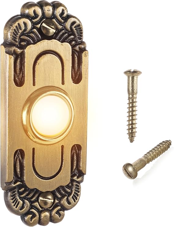 Vintage Heavy Duty Metal Lighted Doorbell Push Button, 3.15inch Bronze Rectangle LED Door Bell Switch Home Wall Mounted Buttons Wired Opener Universal Hardware Garage Front Doors, Yellow Light