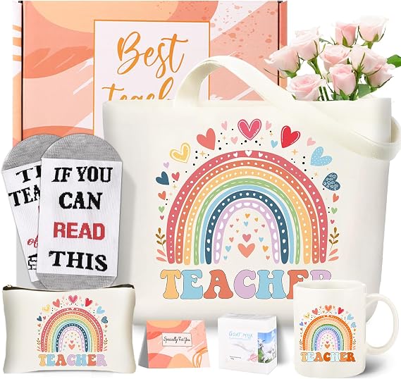 Teacher Appreciation Gift Set with Coffee Mug Canvas Tote Bag for Women
