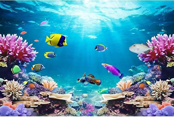 30x12 in Underwater Aquarium Backdrop Tropical Coral Fish Tank Background