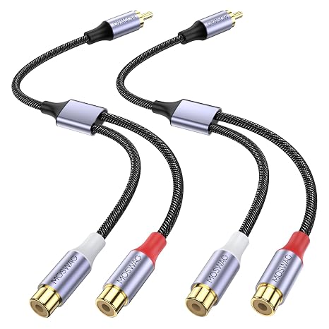MOSWAG RCA Splitter 1 Male 2 Female 2 Pack, Subwoofer Stereo Audio Cable