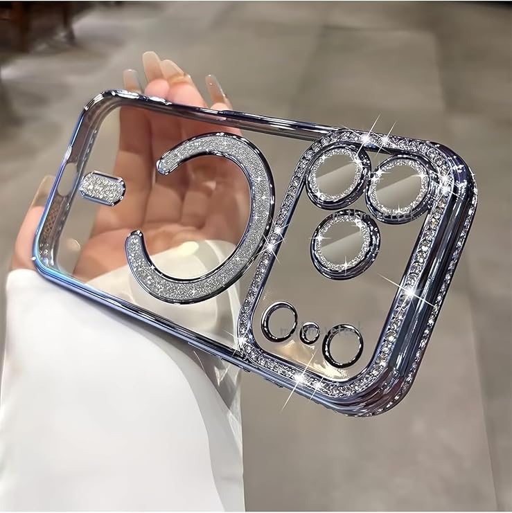 CONSTRAIN - iPhone 17 Pro ile uyumlu Kılıf Simli Taşlı Lens Korumalı Arkası Şeffaf Kenarı Renkli Parlak Magsafe ile uyumlu Kapak