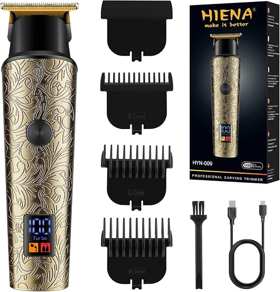HIENA PRO Hair Trimmers for Men, Cordless Professional Electric Beard Trimmer with LED Display, Facial T-Blade Trimmer and Grooming Tool, Gifts for Men