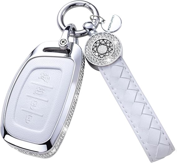 Compatible with Hyundai Key Fob Cover with Keychain Genuine Leather Crystal Key Protector
