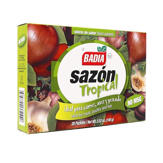 Badia Sazon Tropical, 3.52 oz - Authentic Latin & Caribbean Flavors for Savory and Aromatic Dishes, No MSG