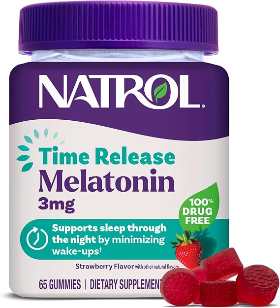 Natrol Time Release 3 mg Melatonin Gummies, Sleep Aid, Strawberry, 65 Count