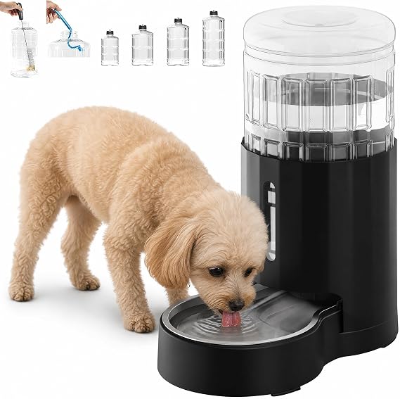 CZPET Dog Water Bowl Dispenser 5L, Wider Mouth Gravity Refilling (Black)