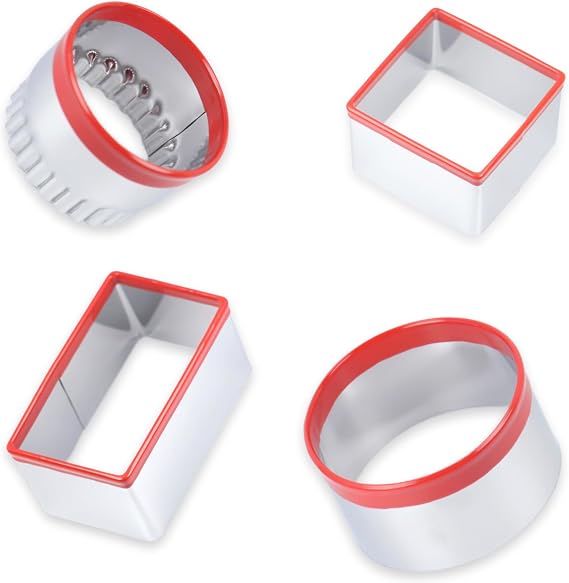 4 Pcs Cookie Cutters Set - Round, Fluted, Square and Rectangle Shapes, Food-Grade Stainless Steel for Baking Cookies, Biscuits, Scones and Sandwiches