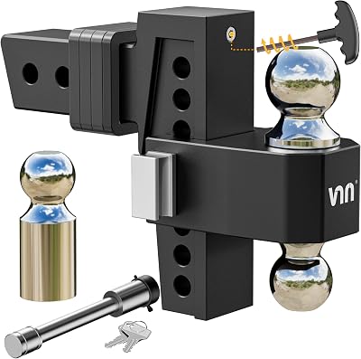 VNN Drop Hitch 2.5 Inch Receiver - 6 Inch Drop Trailer Hitch Black Interchangeable 3 Solid Ball Mount 1-78, 2, 2-51618,500 LBS GTW, Heavy Duty Aluminum Trailer with Pads and Locking Sets