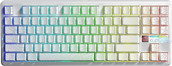 Aula F87 PRO V2 Mekanik RGB TKL Star Vector Switch Kablosuz Makrolu Hot Swap Klavye Desenli Beyaz