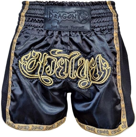 Dragon Thai Nakışlı Kick Boks ve Muay Thai Şortu Siyah MT3090 (Siyah, S)