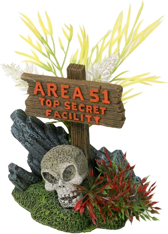 Blue Ribbon EE-1153 Area 51 Sign with Skull Exotic Environments Aquarium Ornament