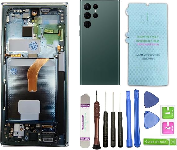 for Samsung Galaxy S22 Ultra LCD Display with Frame Original LCD Digitizer Screen Display Touch Screen Replacement (Green)