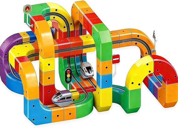 Magnetic Train Track Set,DIY Race Car Track Electric Train Set Building Toy Train Track Gravity-Defying STEM Learning Fun Gift (123)
