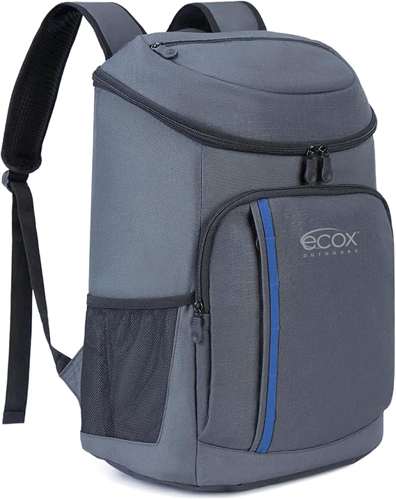 ecox Outdoors Cooler Backpack Insulated 20L About 30 can Capacity with Bottle Opener Padded Straps Lightweight and Easy to Carry Daytripper Grey BPC20LG
