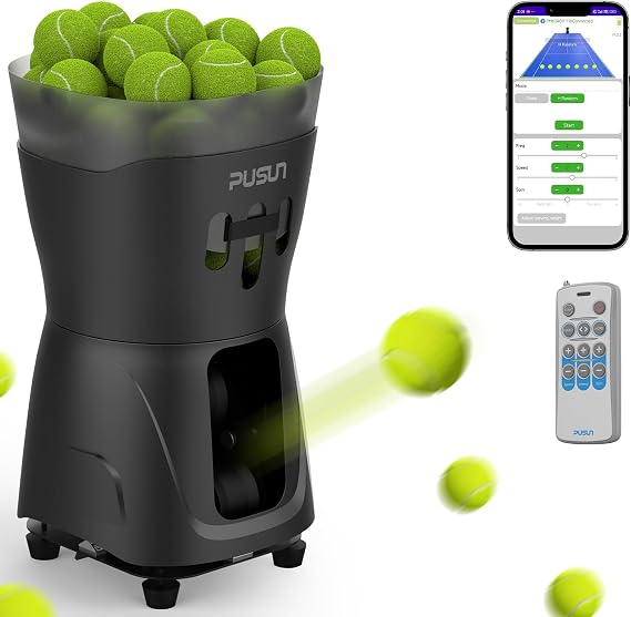 PT Mini Pro Tennis Ball Machine - Portable Smart Trainer for Beginners, 65+ Ball Capacity, 3-5H Battery Life, Adjustable Ball Speed & Angle, APP & Remote Control