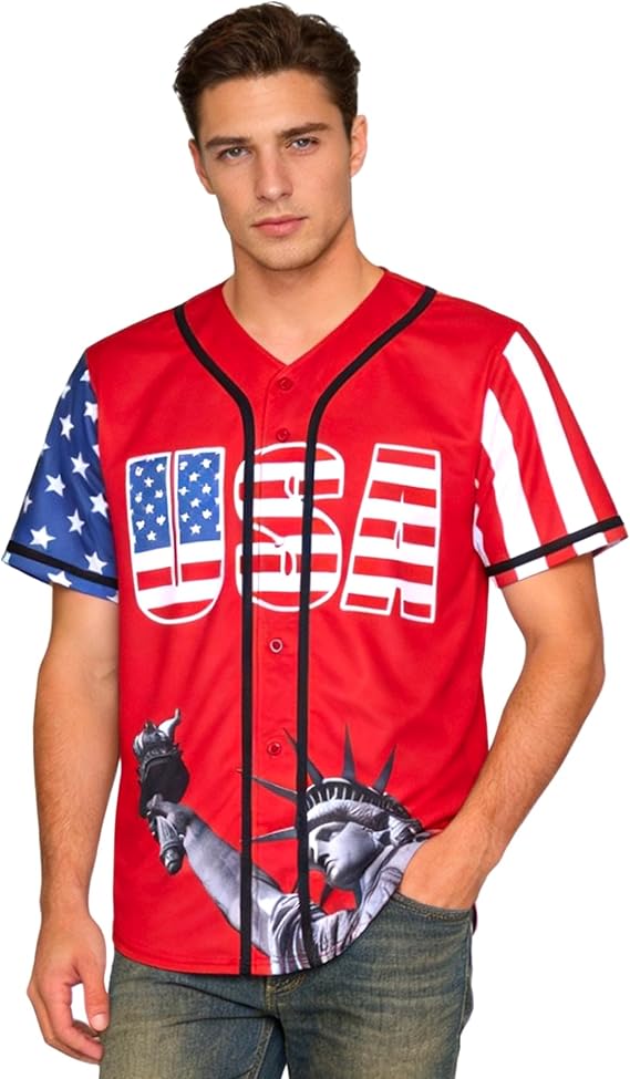 USA Baseball Jersey for Men American Flag Statue of Liberty USA Eagle America Shirts Sports Uniform
