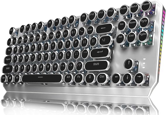 SEUNKWANG EWEADN Wireless Mechanical Typewriter Keyboard,80% Layout with White Backlit, Anti-Ghosting, Blue Switch Bluetooth/2.4GHz/USB-C Aesthetic Keyboard-Black