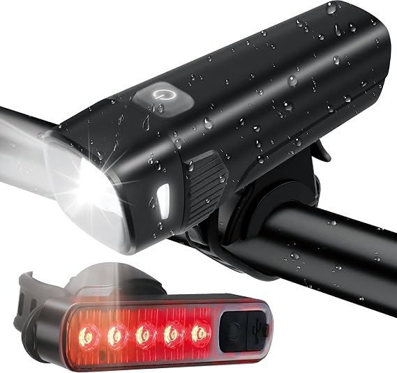 400LM USB Rechargeable Bike Light Set, Front Headlight & Rear Taillight, 5 Lighting Modes, Waterproof Safety Cycling Lights for Road Mountain Bikes, Bike Lighting Parts & Accessories