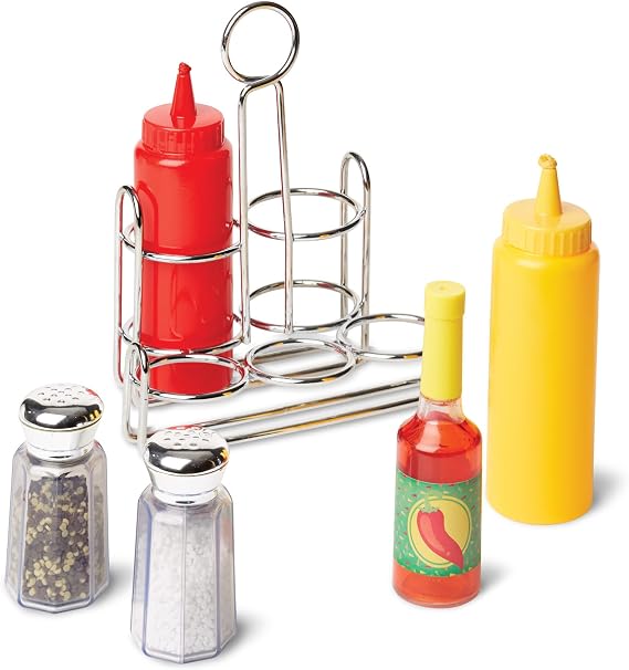 Melissa & Doug 6-Piece Condiments, Play Food Set with Kids Play Kitchen Accessories, Preschool Learning Toys for Girls & Boys 3+