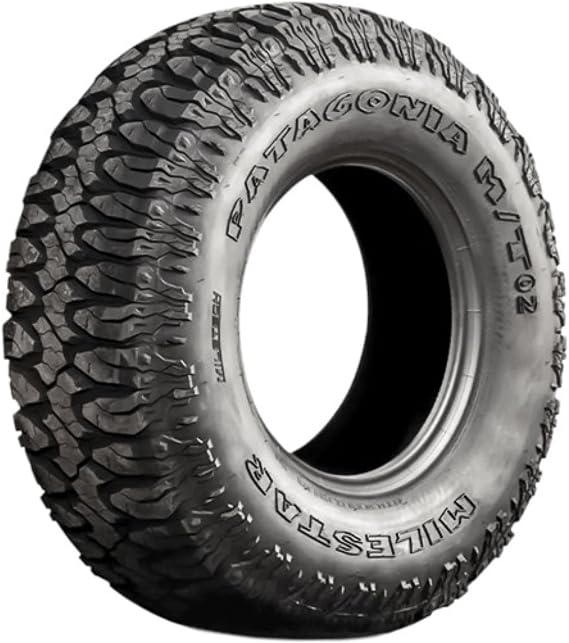 Milestar Patagonia M/T-02 Mud Terrain LT33X12.50R17 114Q D Light Truck Tire | Light Truck Mud Terrain All Season Traction 114Q Rated D (8 Ply) Radial Construction Raised Outlined Black Letters Tire