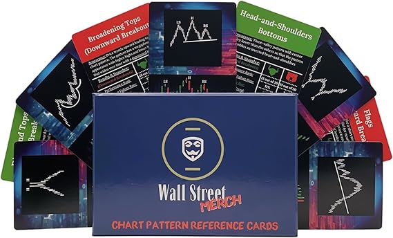 Wall Street Merch Stock Market Chart Patterns Flash Cards for Beginner Day Trading and Learning Bull and Bear Markets, Quick Reference Guides with Technical Investor Analysis