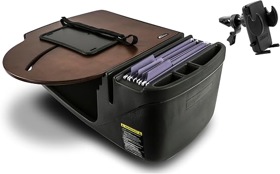 AutoExec Roadmaster Car Desk and Portable Workstation with Phone Vent Clip, Mahogany