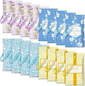 SCENTORINI Sachets for Drawers and Closets, Sachets Bags Long-Lasting, 16 Pack, Lavender Linen Vanilla Cotton, Home Fragrance Sachet for Cupboard, Wardrobe, Suitcases, Shoecases