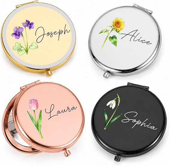 Personalized Compact Mirror with Name, Custom Makeup Mirror (Style 06)