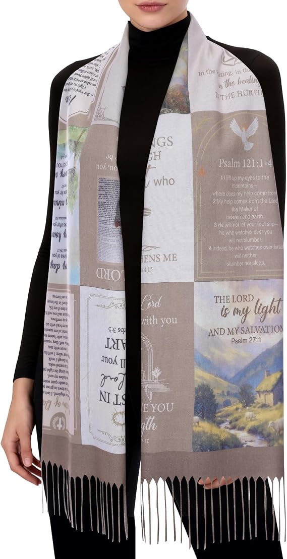Prayer Shawls for Women Christian Prayer Scarf Shawl Religious Bible Verse Wrap Church (Squares Brown)